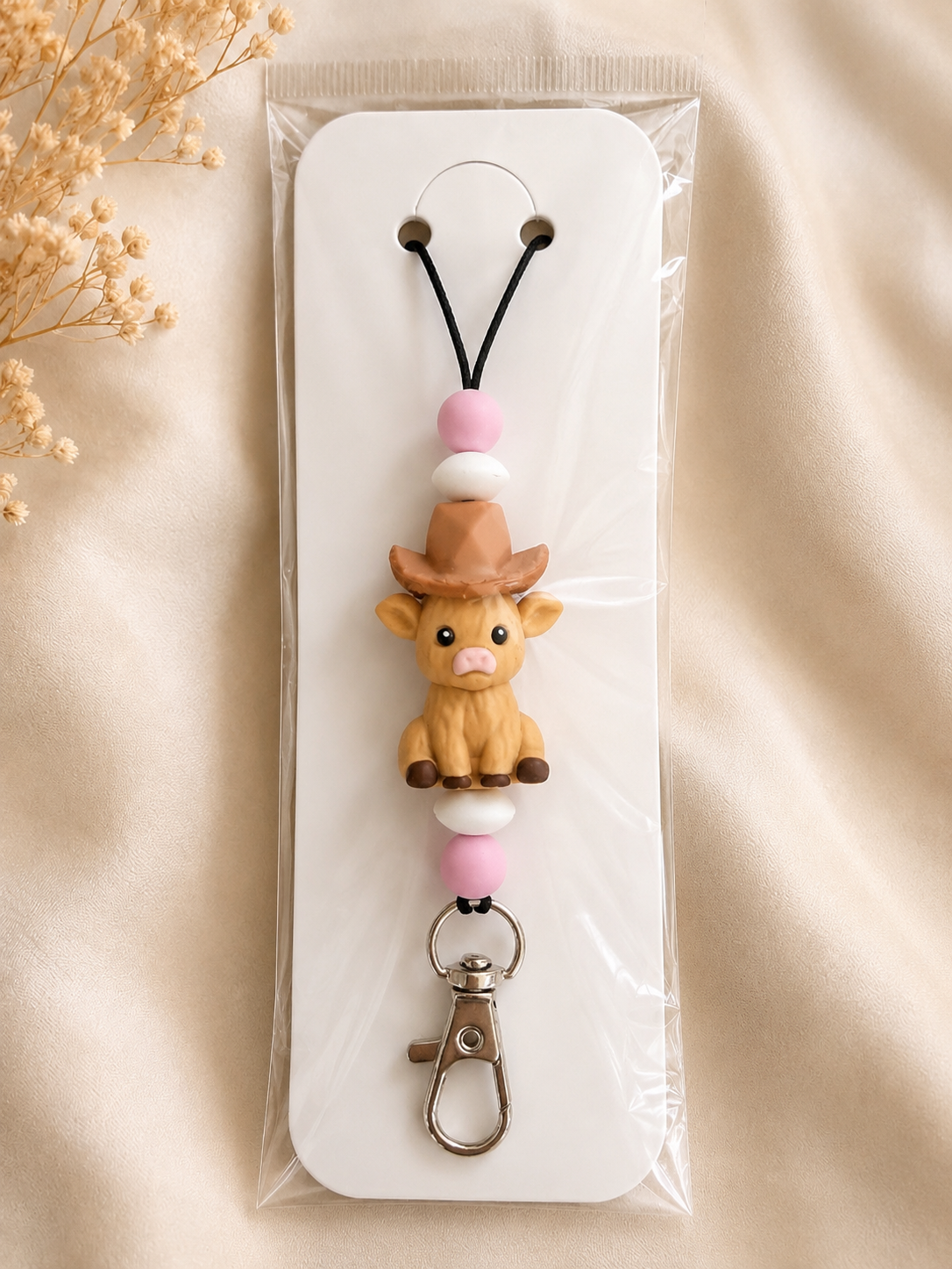Highland Cow Beaded Lanyard