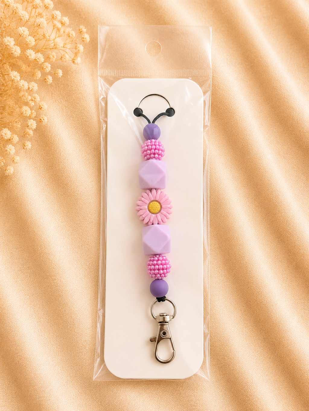 Lavender Daisy Beaded Lanyard