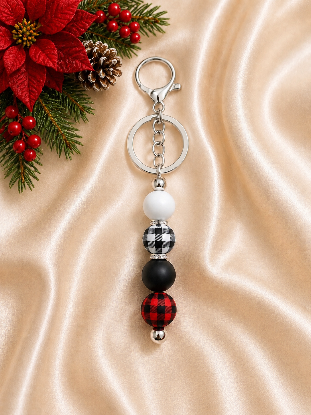 Christmas Buffalo Plaid Beaded Keychain 🎄❤️