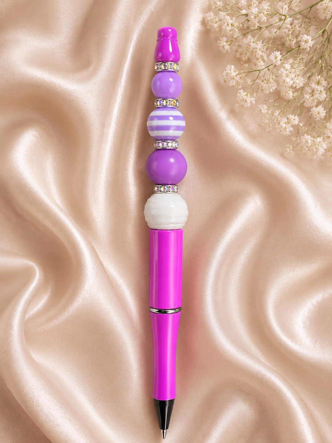 💜 Purple Stripe Beaded Pen – Handmade with Love 💜