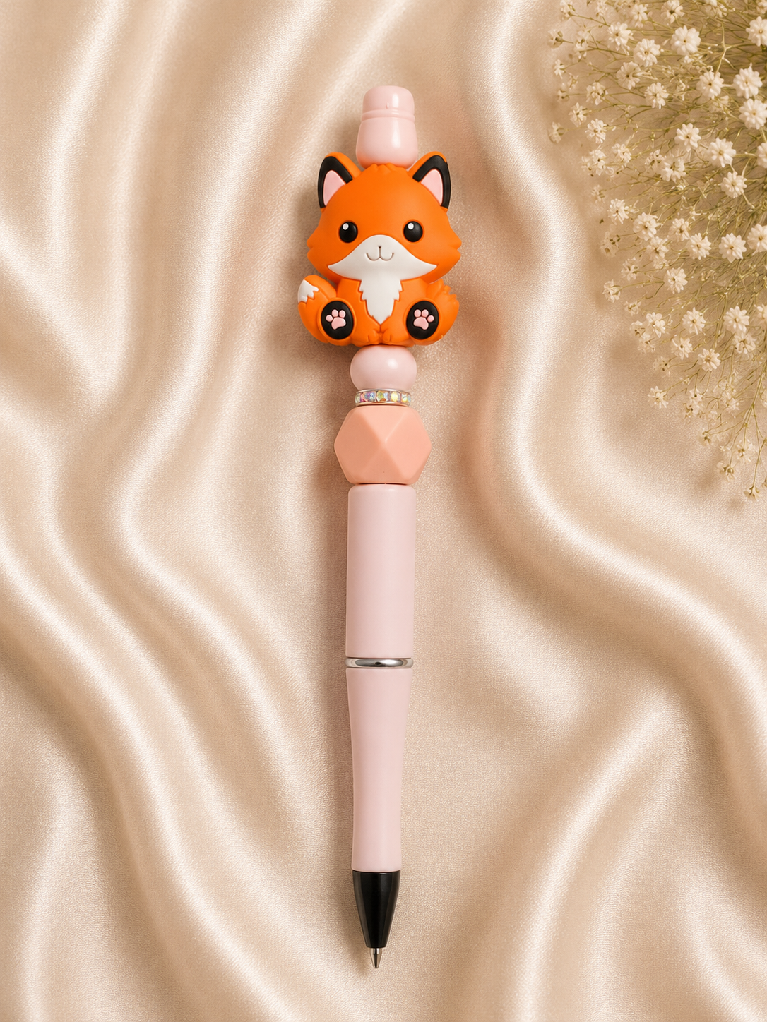 🦊 Fox Silicone Beaded Pen – Handmade Ballpoint Pen 🦊