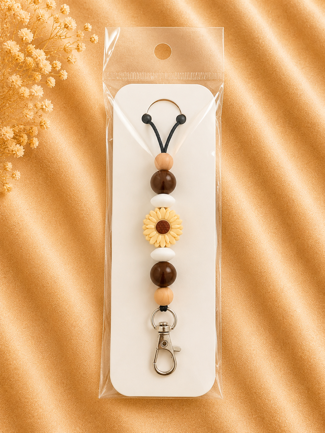 Neutral Sunflower Silicone Beaded Lanyard