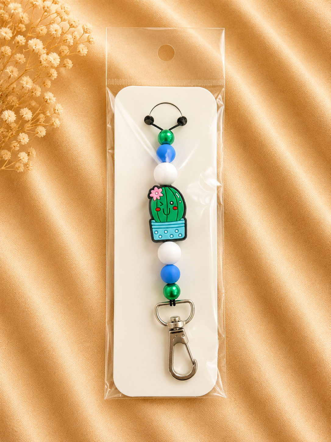 Cute Cactus Silicone Beaded Lanyard