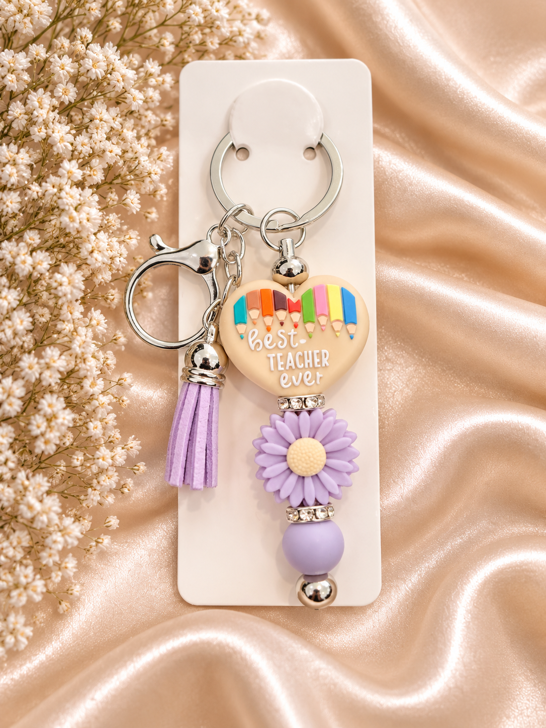 💜 Best Teacher Ever Purple Daisy Keychain