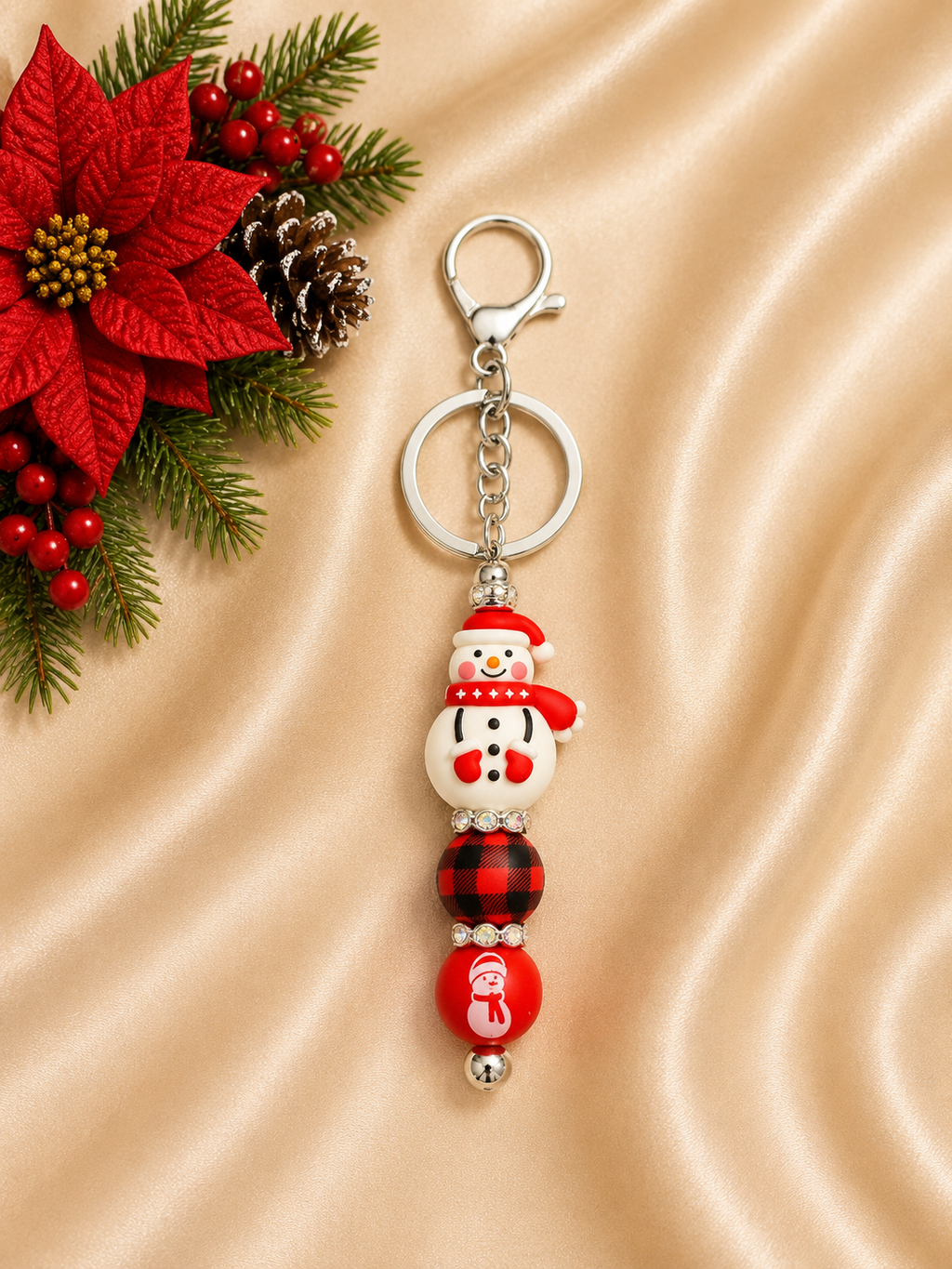 ⛄ Christmas Snowman Beaded Keychain