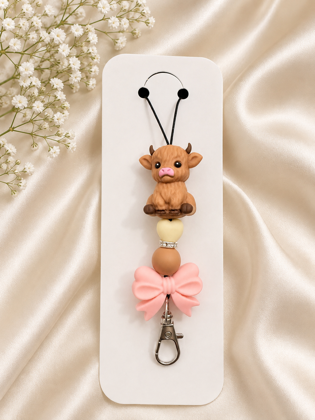 🐮 Highland Cow Bow Lanyard 🤎🩷