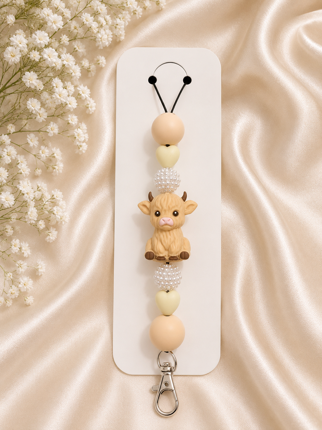 🐮 Highland Cow Pearl Lanyard 🤎✨