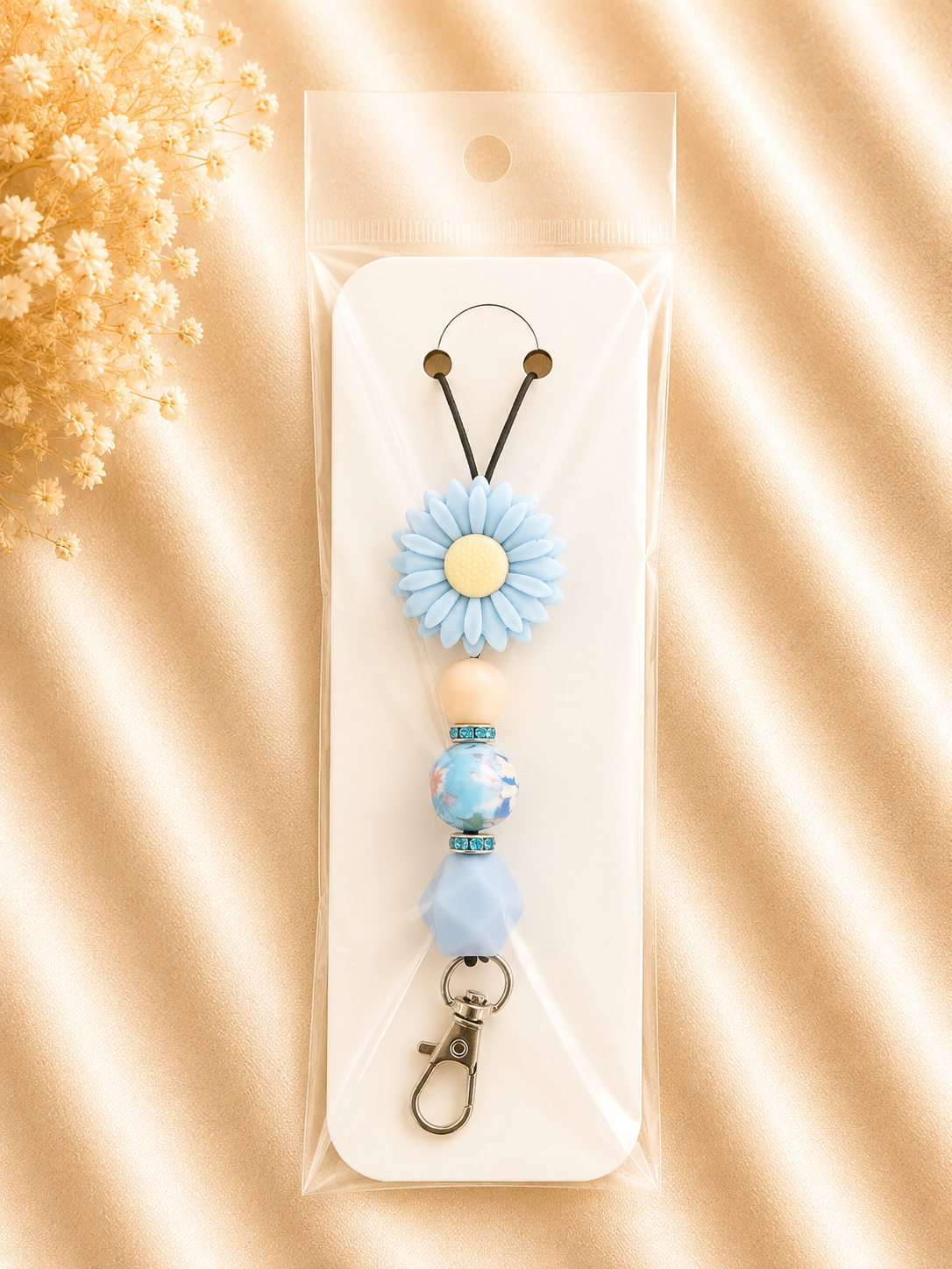 Blue Daisy Silicone Beaded Lanyard
