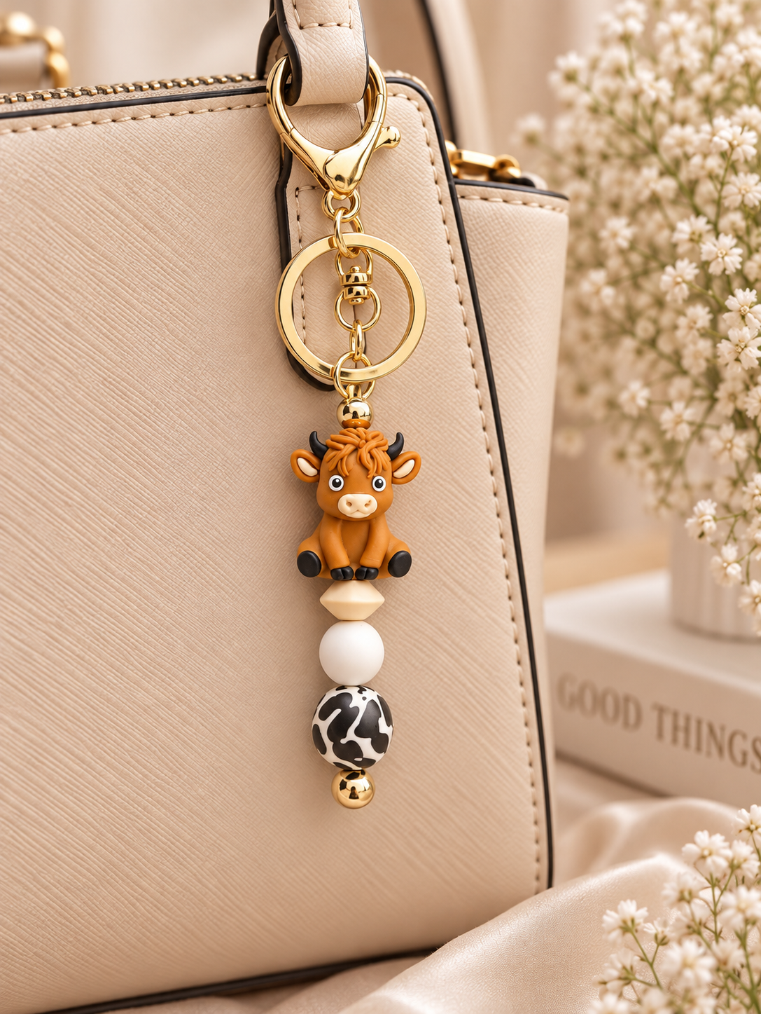 🐮 Highland Cow Beaded Keychain
