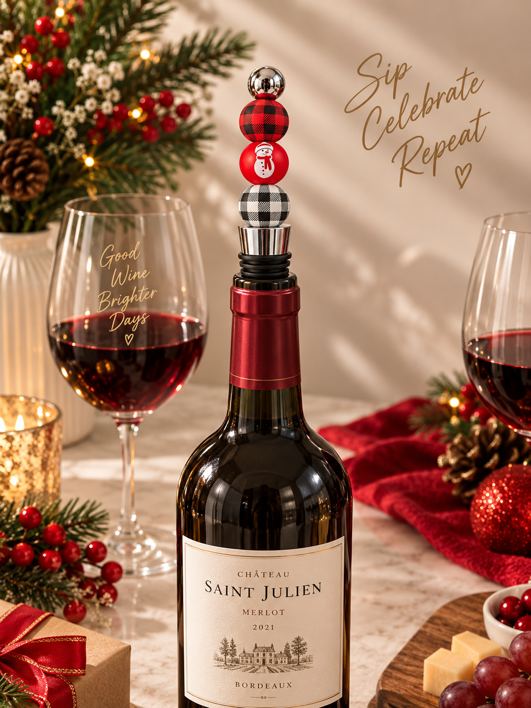 🎄 Christmas Snowman Wine Bottle Stopper
