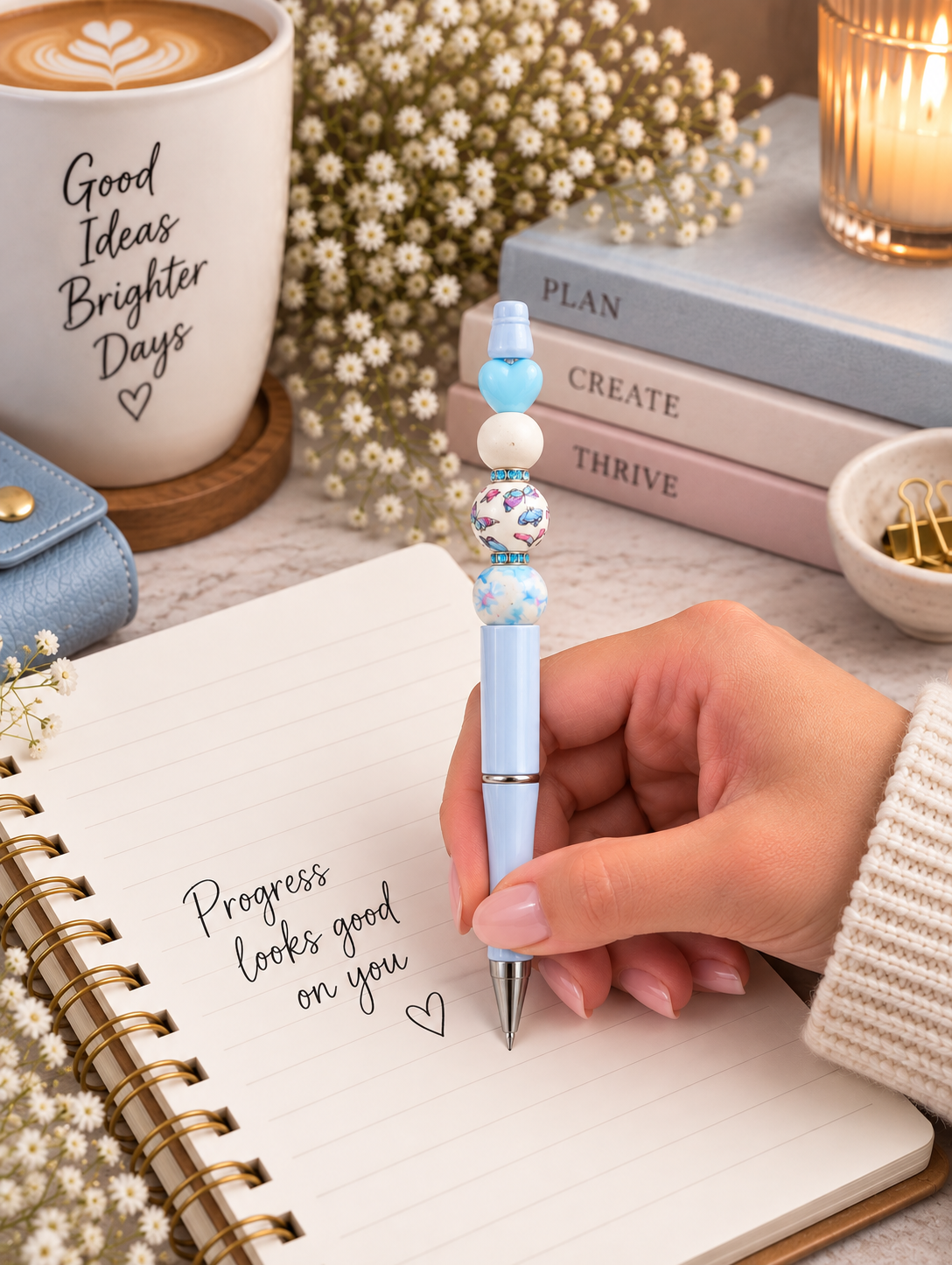 🦋 Blue Butterfly Beaded Pen
