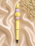 💛 Pastel Yellow Beaded Pen – Handmade Silicone Ballpoint Pen 💜