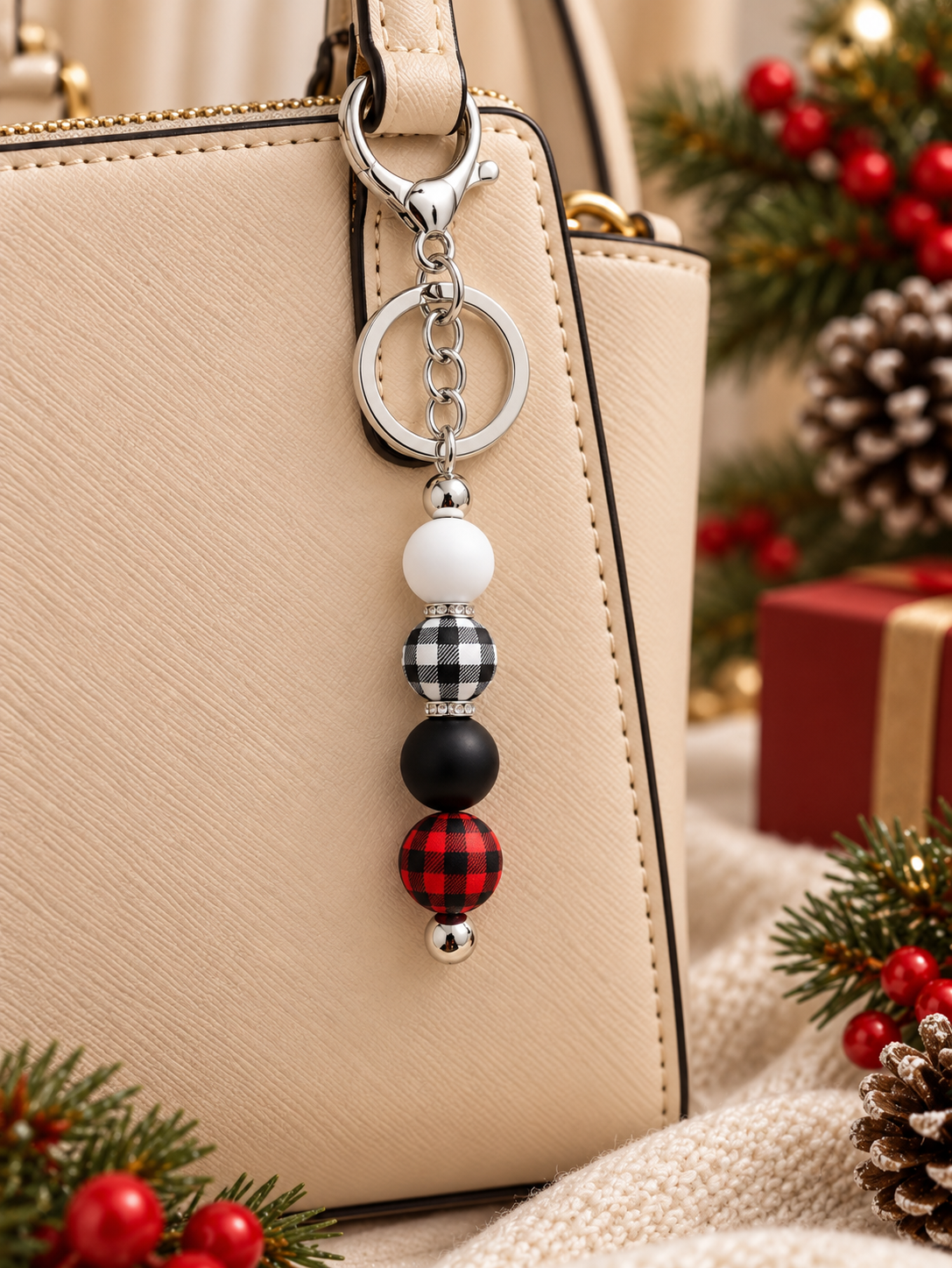 Christmas Buffalo Plaid Beaded Keychain 🎄❤️