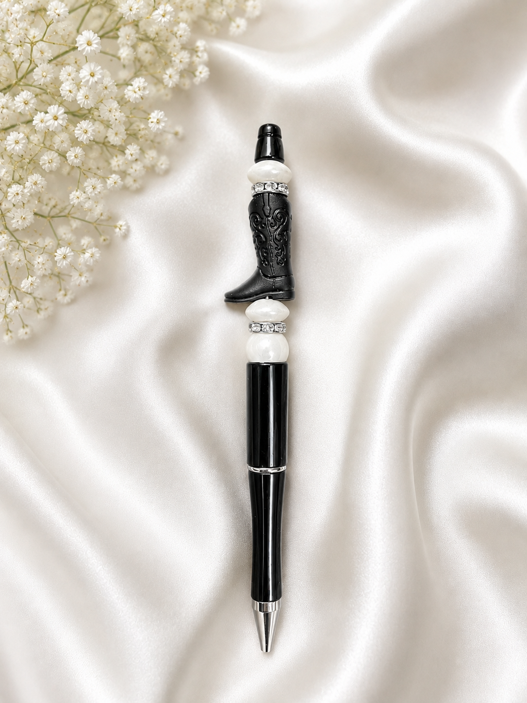 Black Western Boot Beaded Pen