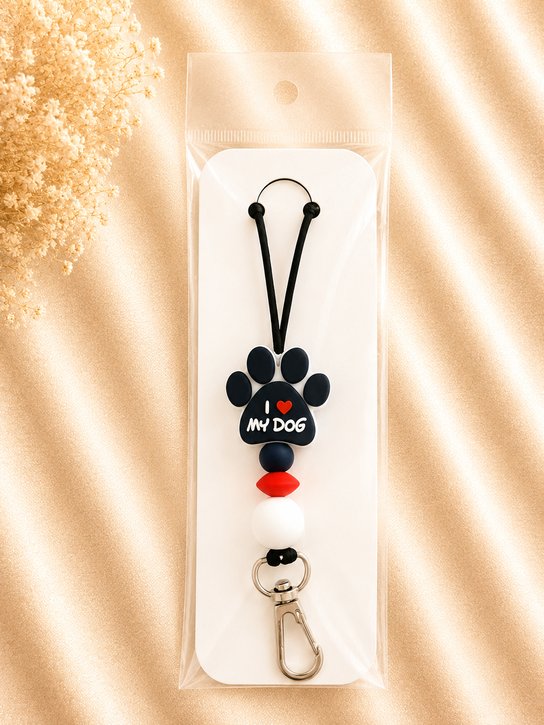 I Love My Dog Silicone Beaded Lanyard