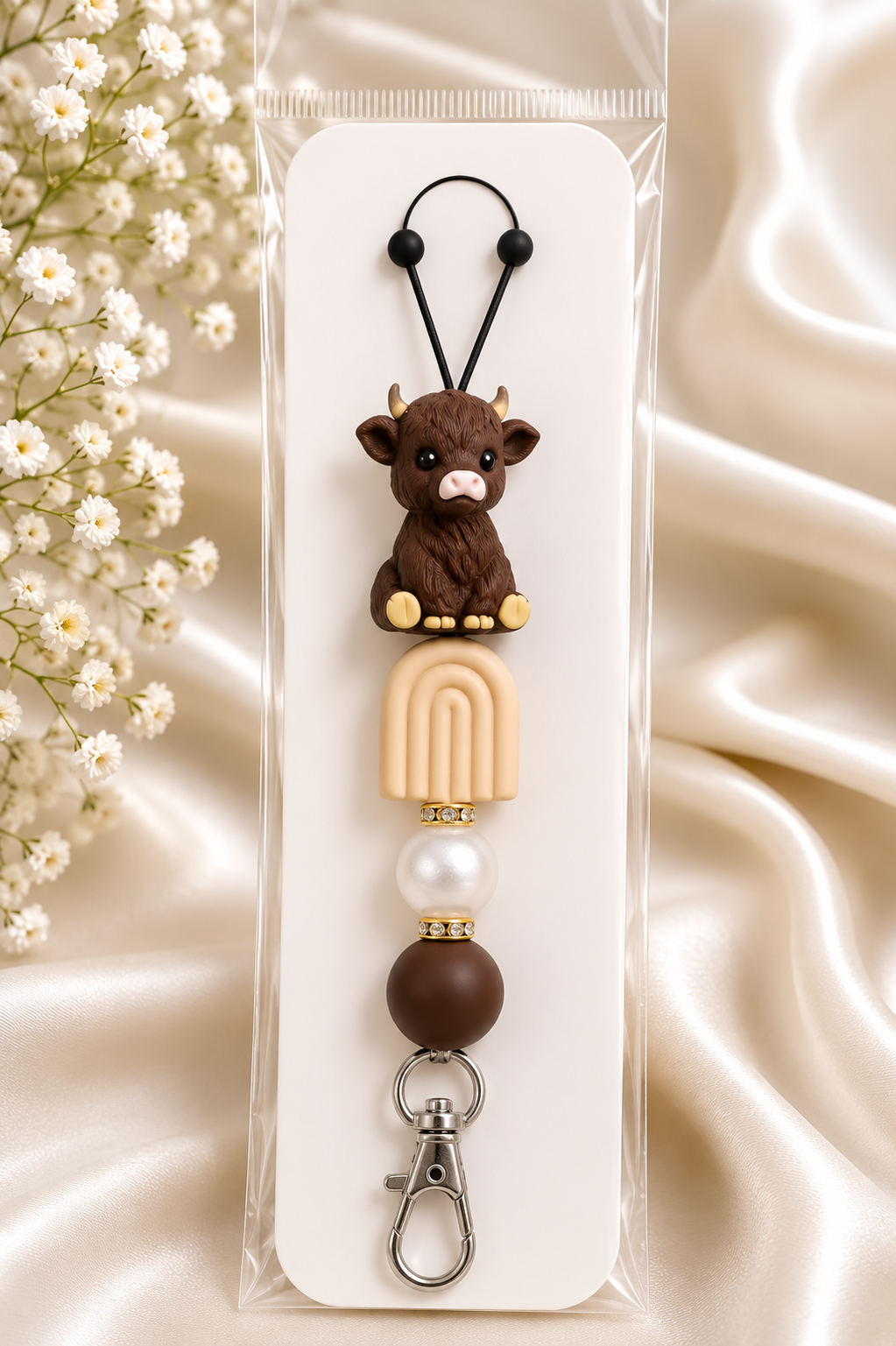 Highland Cow Silicone Bead Lanyard