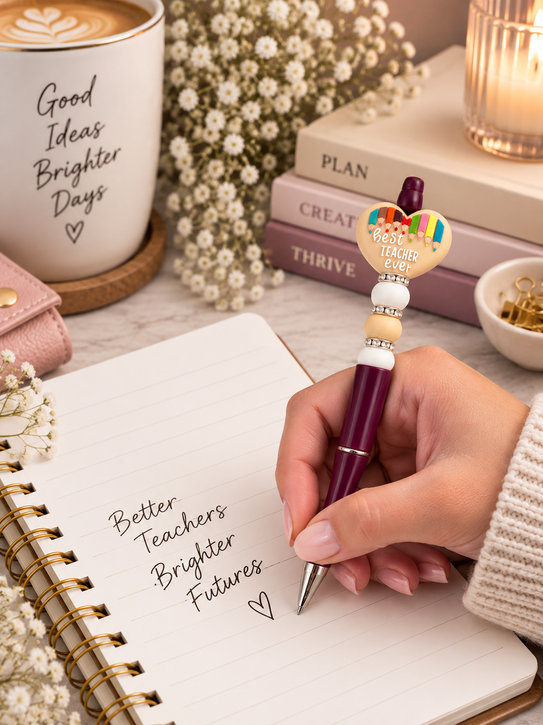 🍎 Best Teacher Ever Beaded Pen ✏️