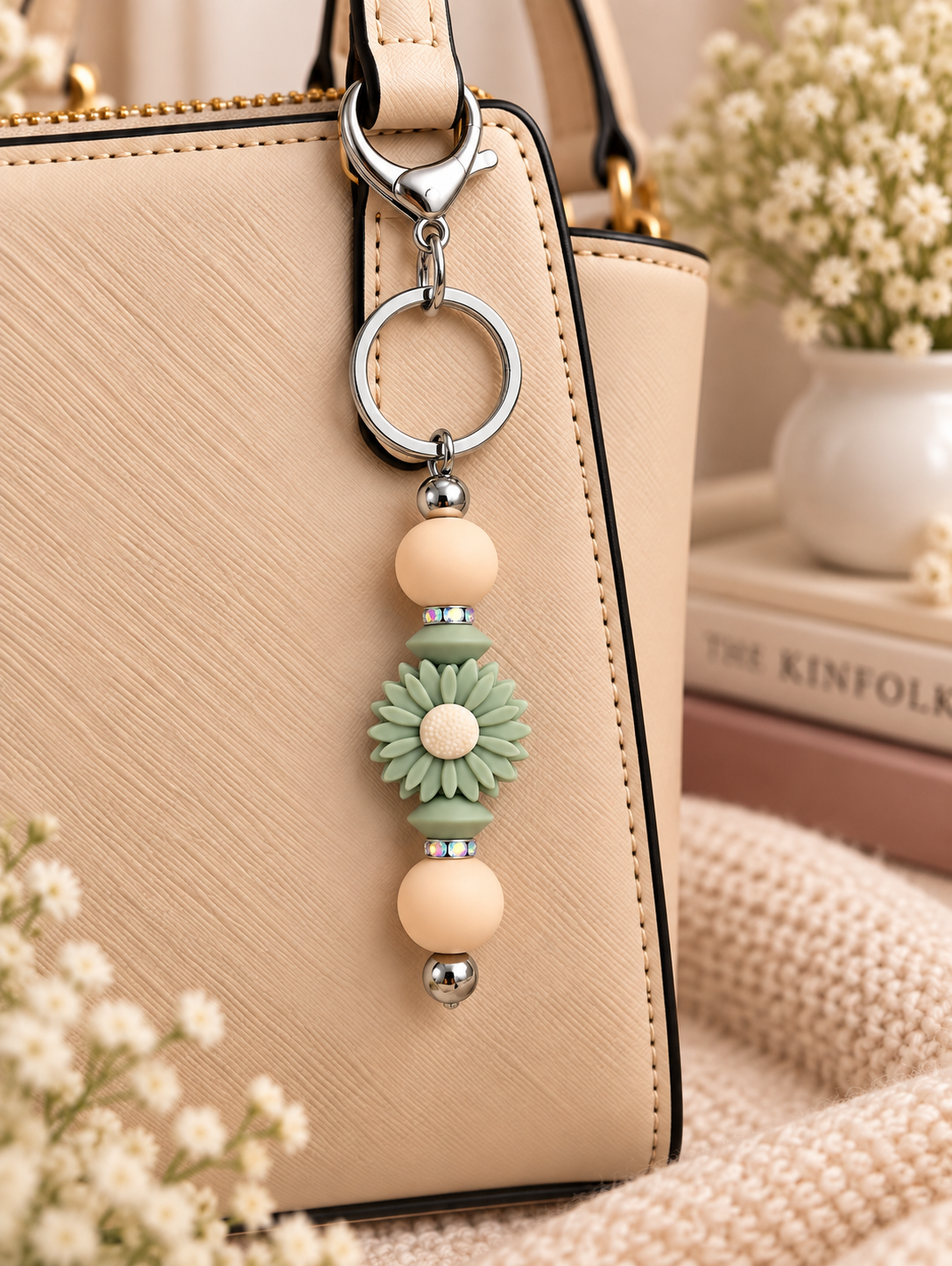 🌼 Sage Daisy Keychain