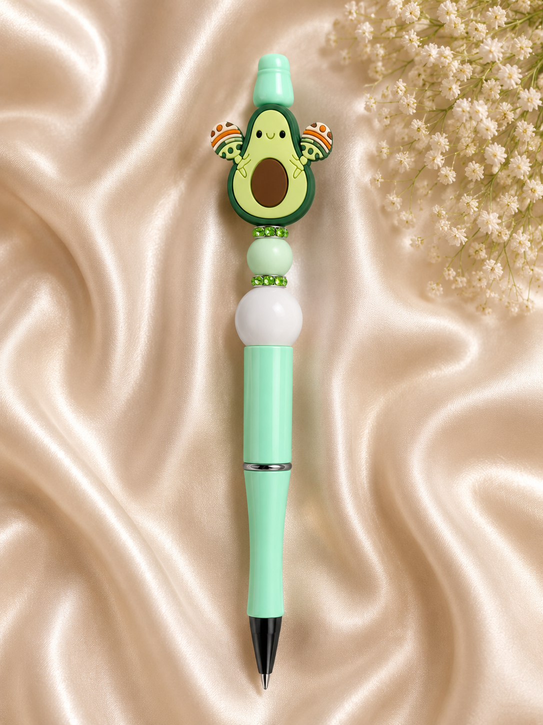 🥑 Avocado Beaded Pen – Handmade Silicone Ballpoint Pen 🥑