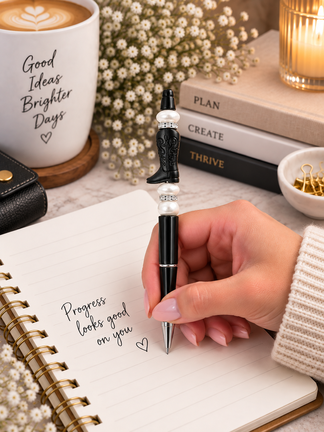 Black Western Boot Beaded Pen