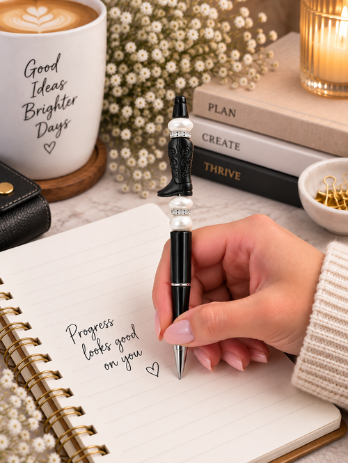 Black Western Boot Beaded Pen