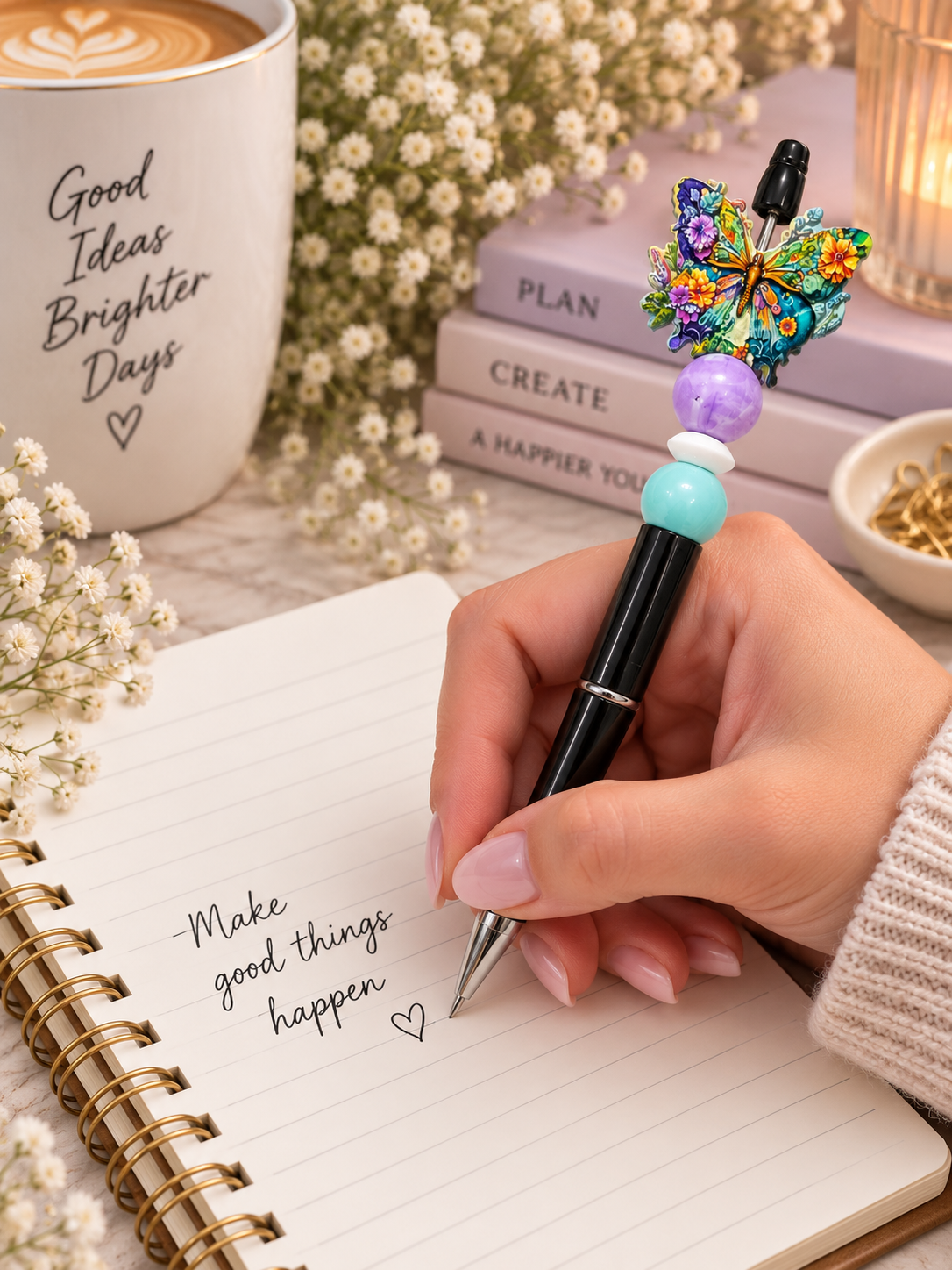 🦋 Floral Butterfly Beaded Pen