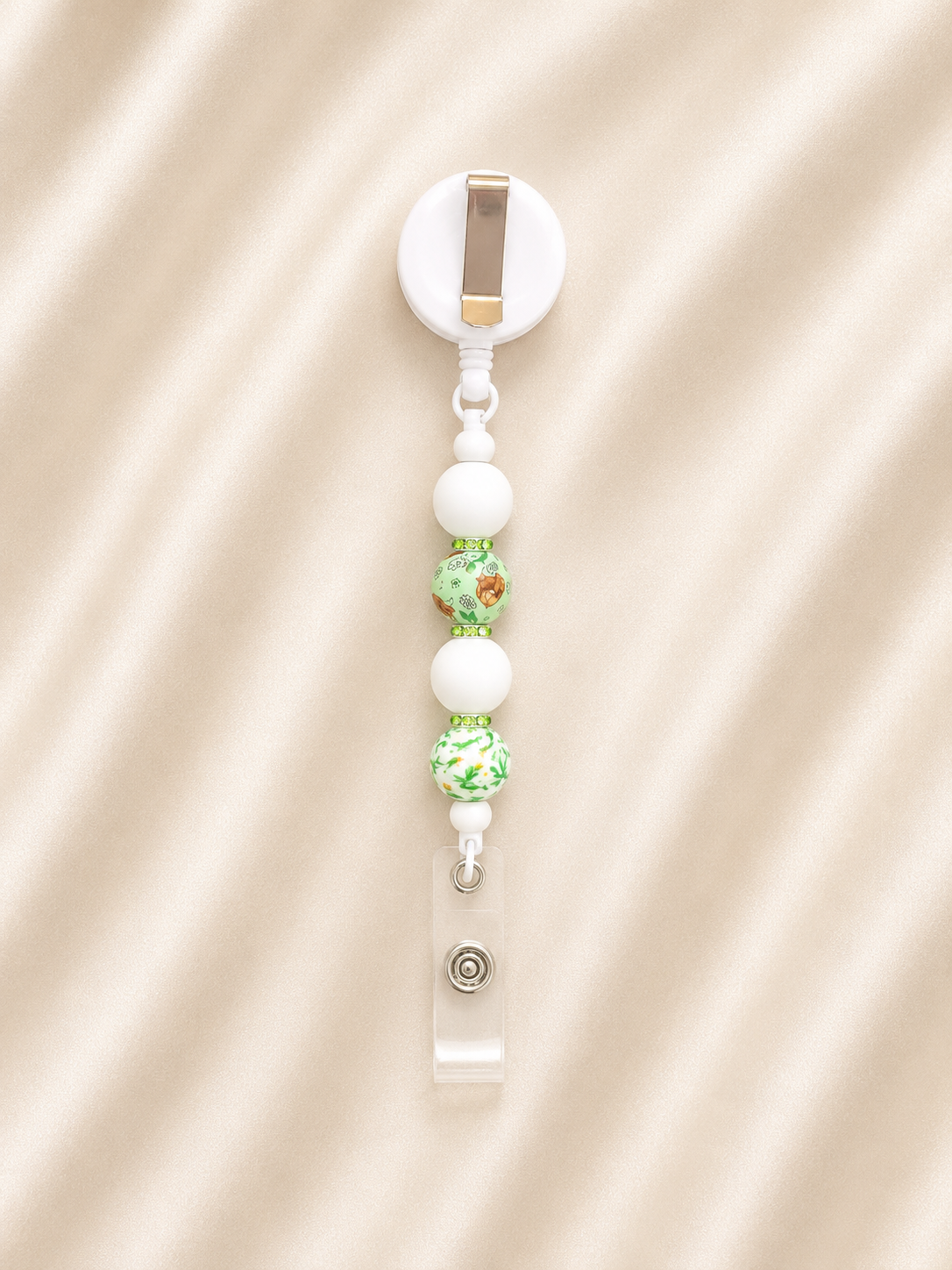 Sage Green Floral Highland Cow Retractable Badge Reel