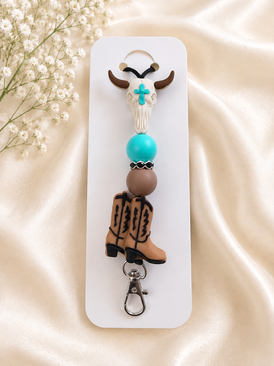 🤠 Turquoise Western Cow Skull & Boots Lanyard