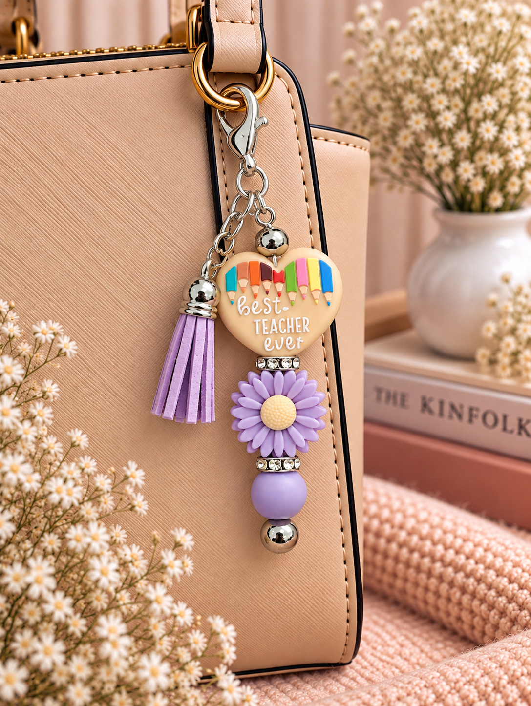 💜 Best Teacher Ever Purple Daisy Keychain