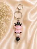🩷 Pink Cowgirl Cow Keychain