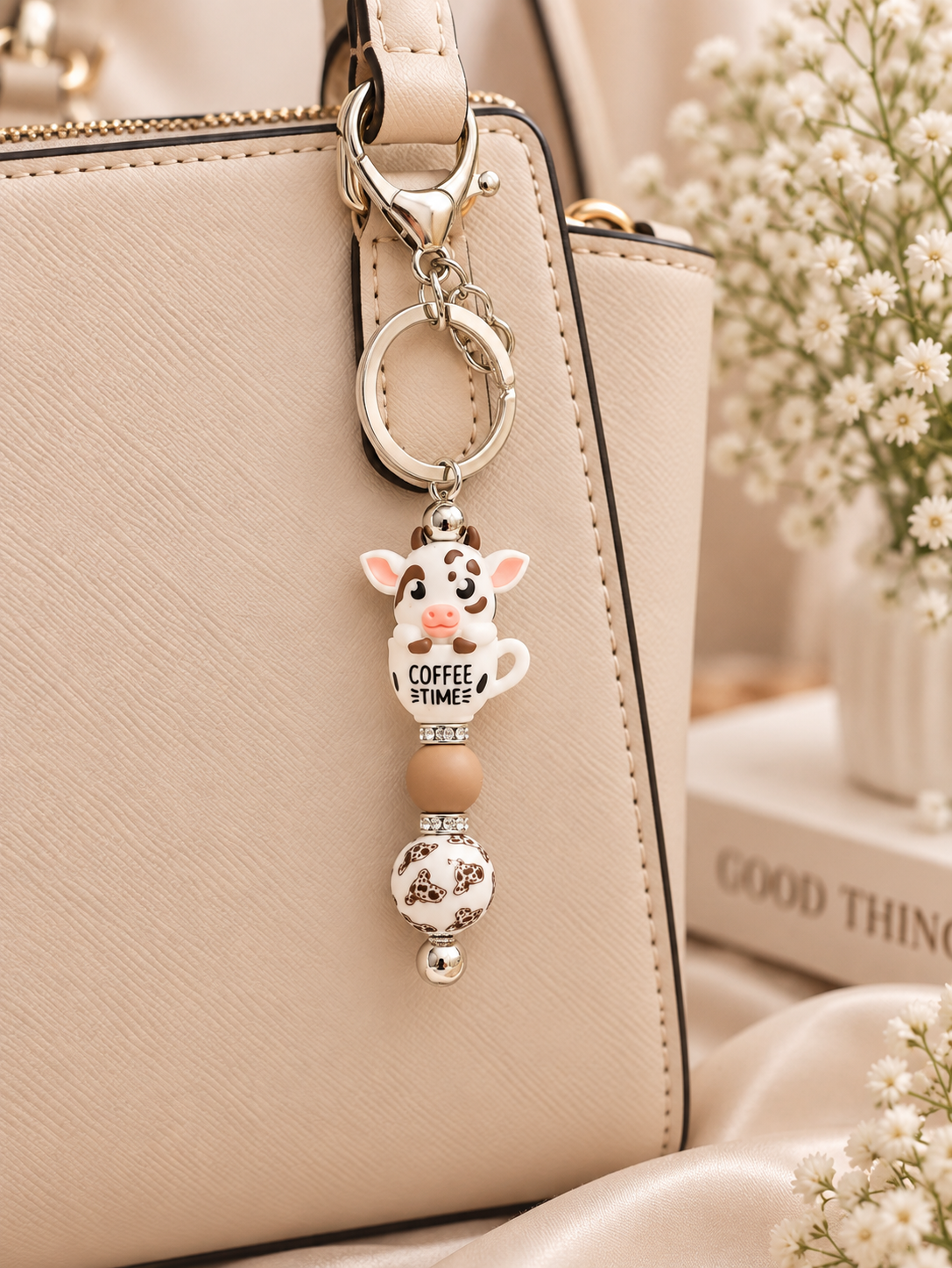 ☕🐮 Coffee Time Cow Keychain