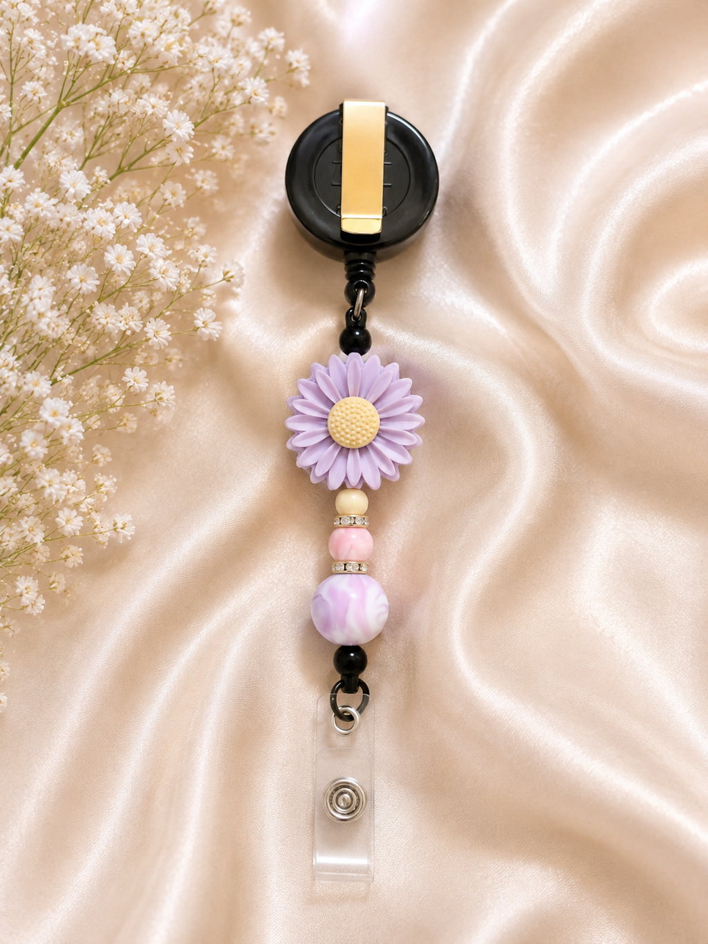 🌸 Lavender Daisy Retractable Badge Reel
