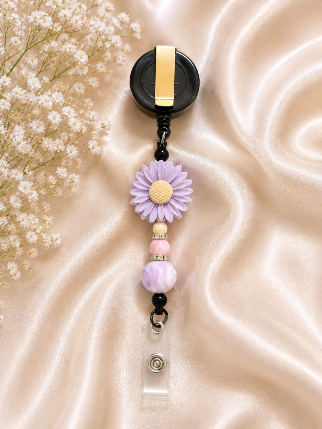 🌸 Lavender Daisy Retractable Badge Reel