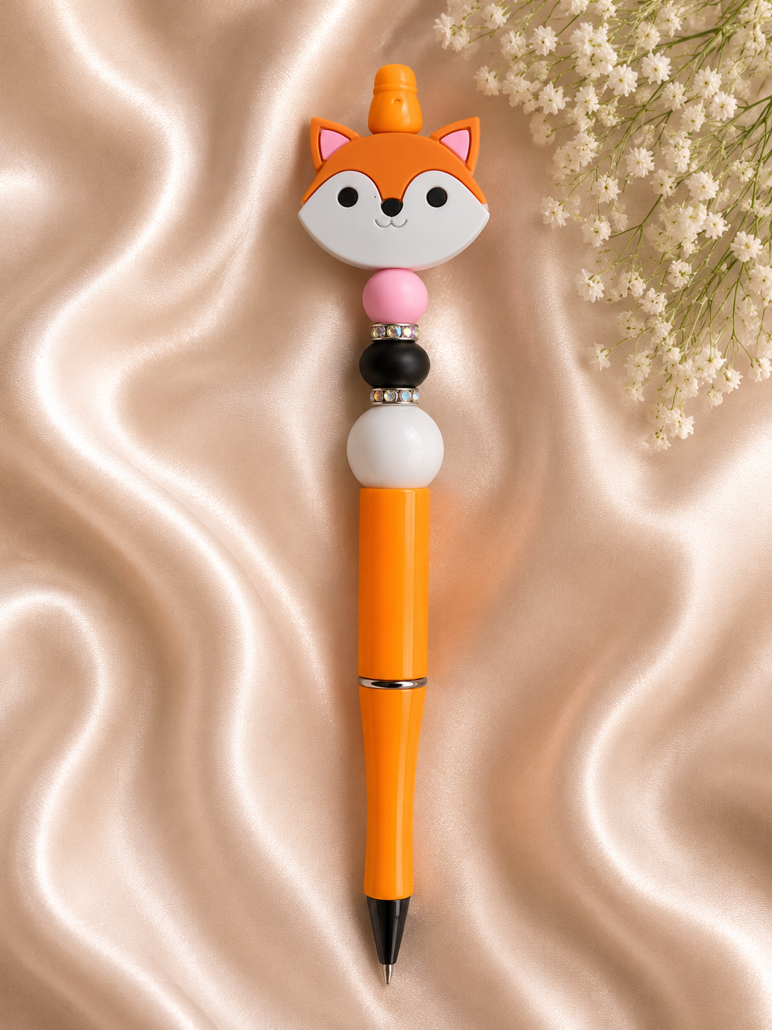 🦊 Fox Beaded Pen – Handmade Silicone Ballpoint Pen 🦊