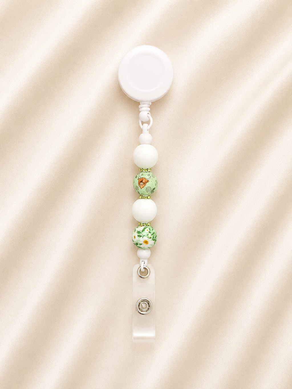 Sage Green Floral Highland Cow Retractable Badge Reel