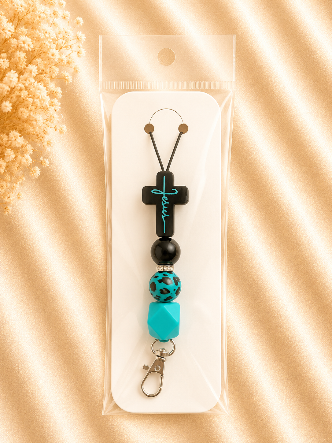 Jesus Cross Silicone Beaded Lanyard