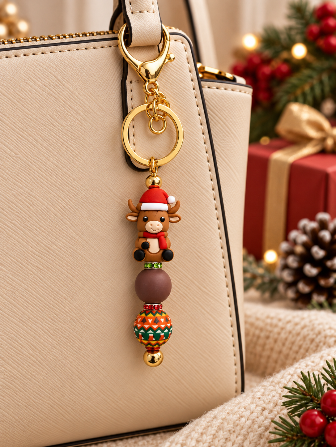 Christmas Reindeer Beaded Keychain 🦌🎄