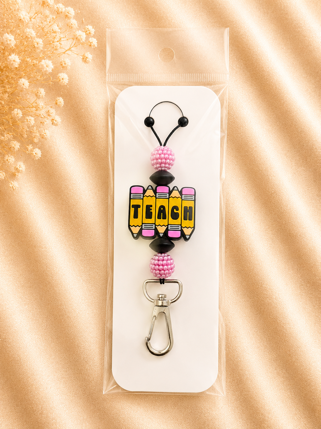 Teach Pencil Silicone Beaded Lanyard