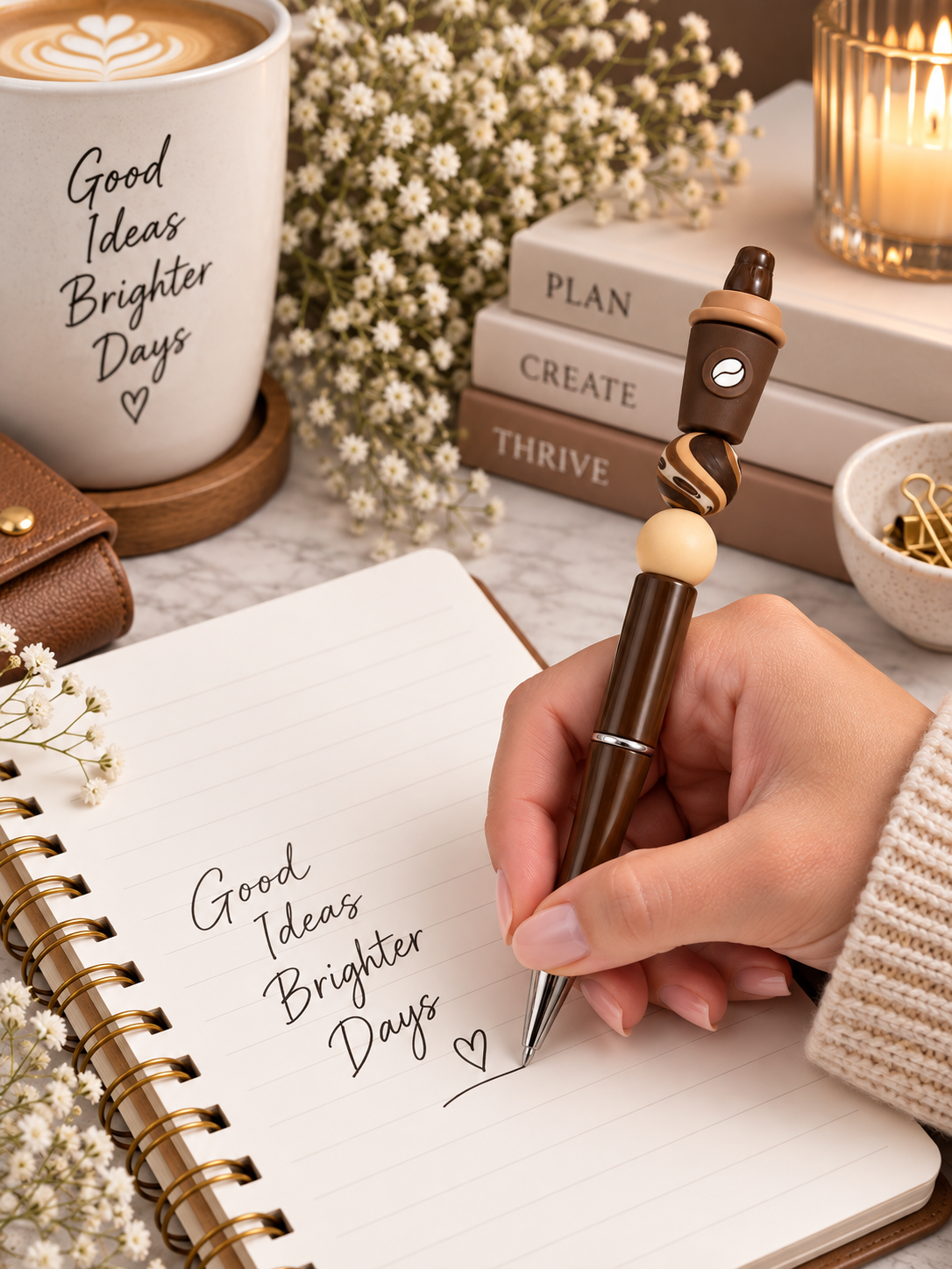 Coffee Cup Silicone Beaded Pen – Handmade Ballpoint Pen ☕
