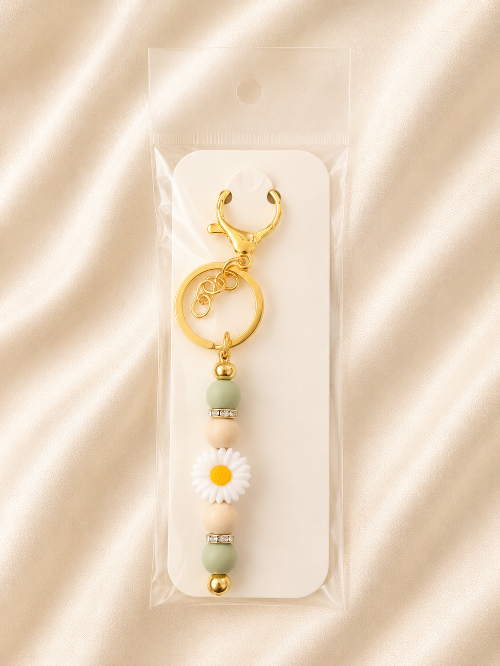 Sage Daisy Handmade Keychain