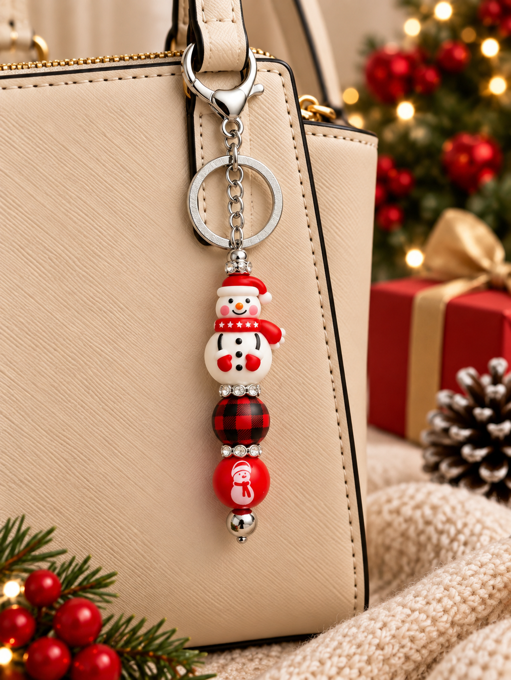⛄ Christmas Snowman Beaded Keychain