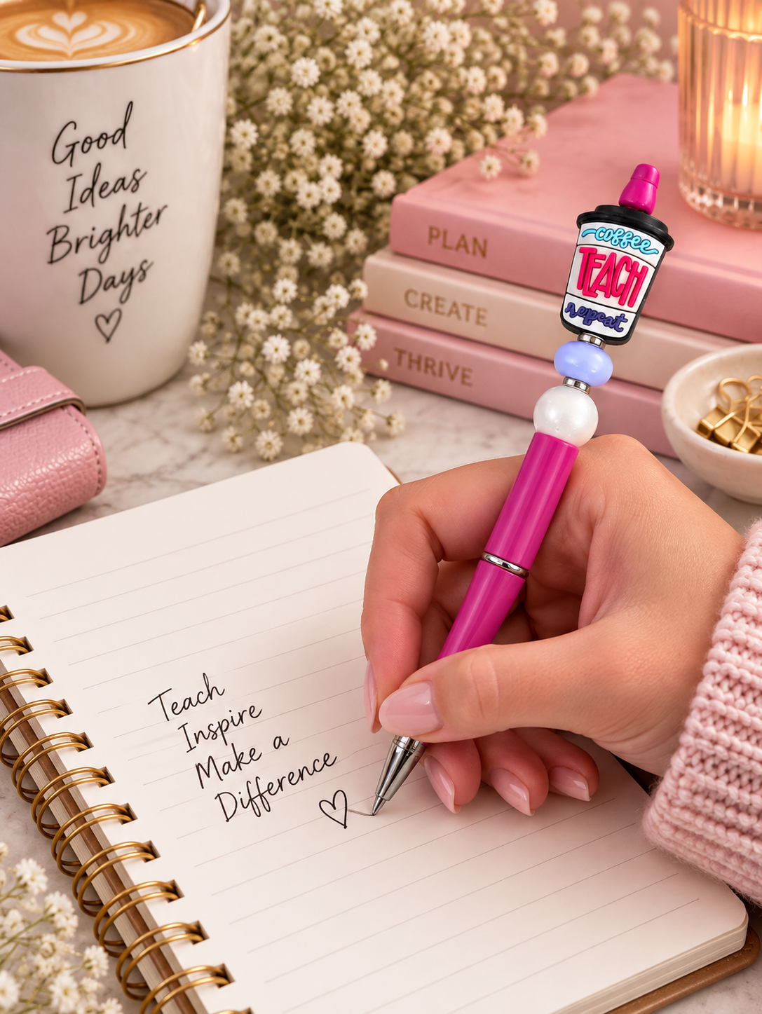 Coffee, Teach, Repeat – Handmade Beaded Pen