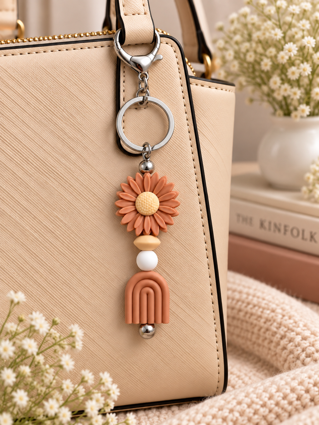 🌼 Boho Daisy & Rainbow Keychain