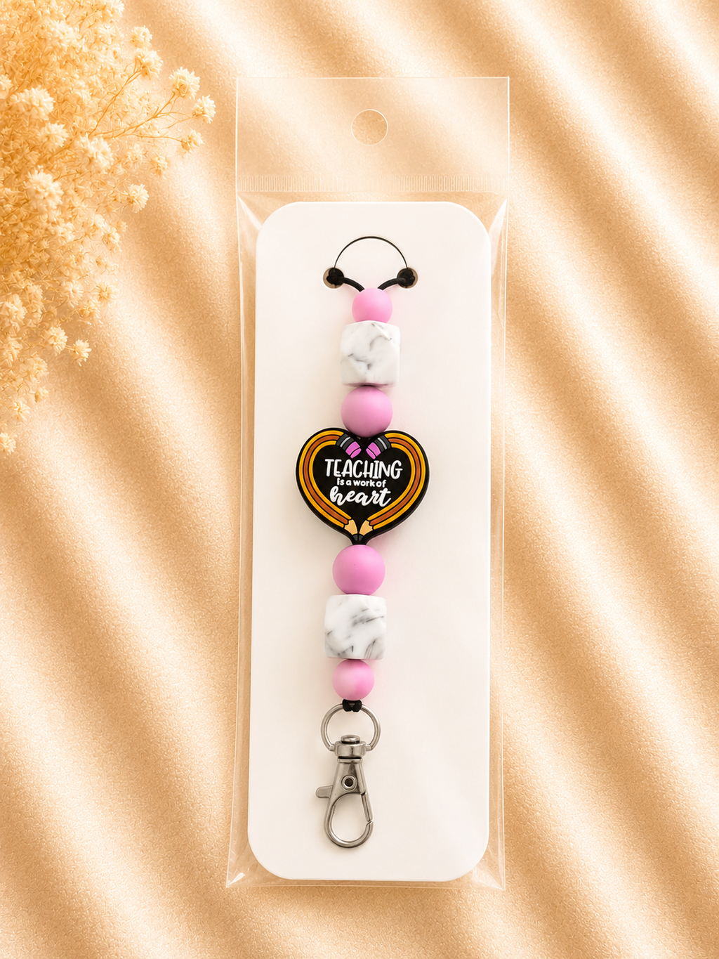 Teaching Is a Work of Heart Silicone Beaded Lanyard
