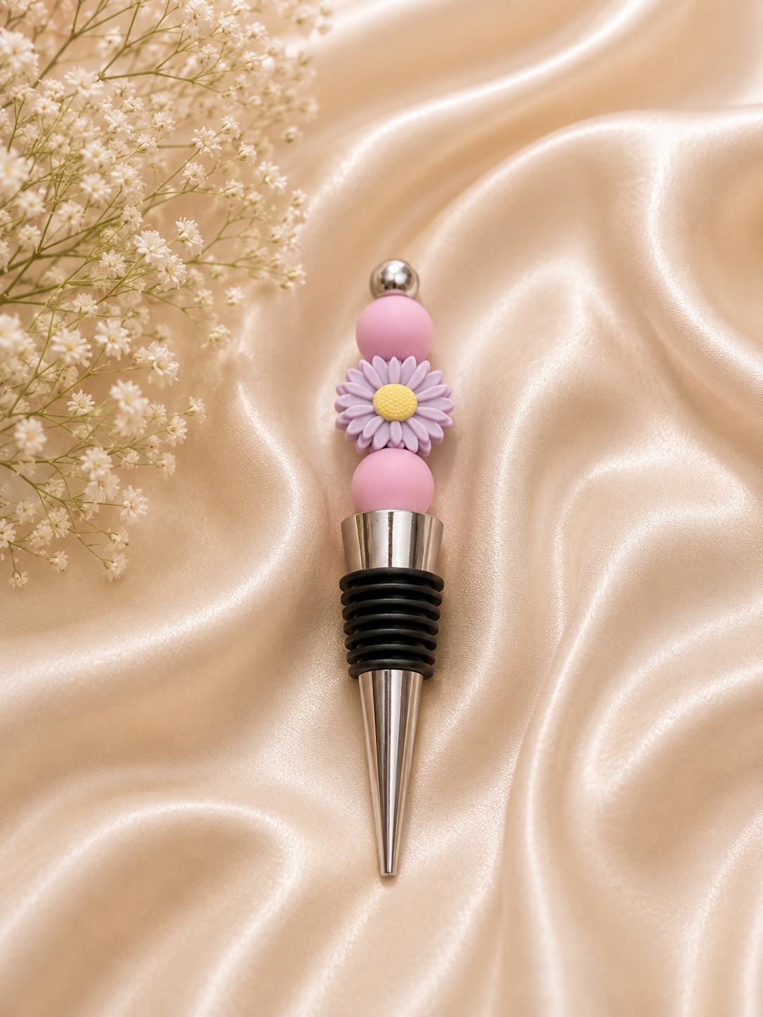 🌸 Pink & Purple Daisy Wine Bottle Stopper