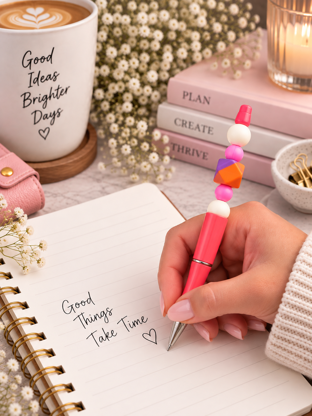 Sunset Pop Silicone Beaded Pen – Handmade Ballpoint Pen 🌅