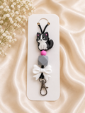 🐱 Black & White Kitty Bow Lanyard