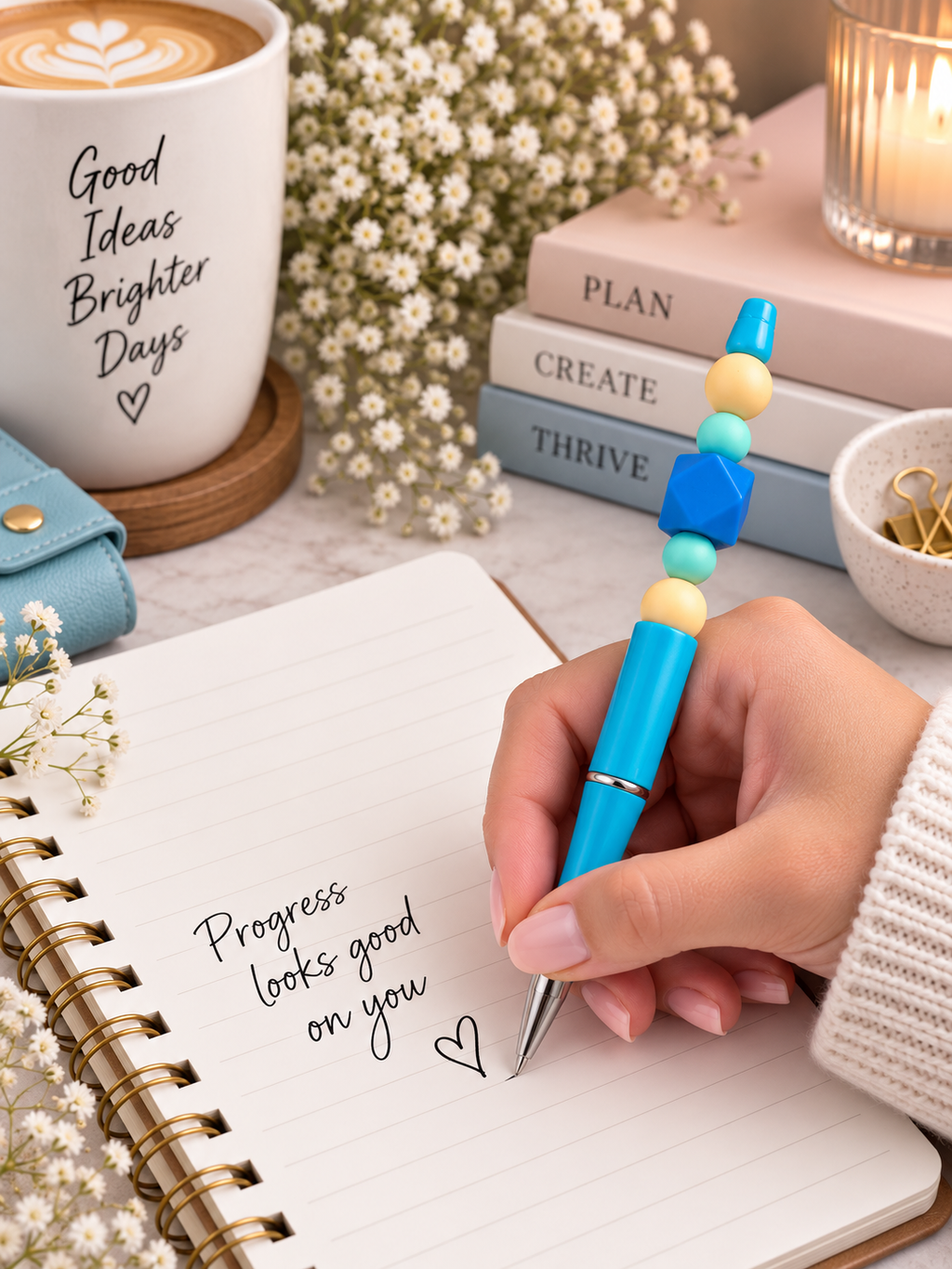 Ocean Breeze Silicone Beaded Pen – Handmade Ballpoint Pen 🌊