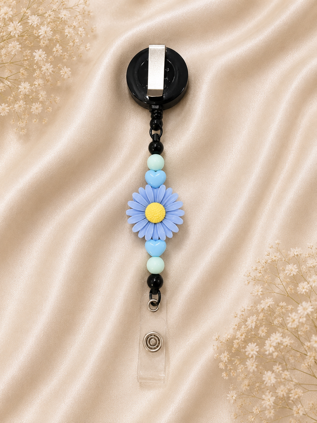 🌼 Blue Daisy Retractable Badge Reel