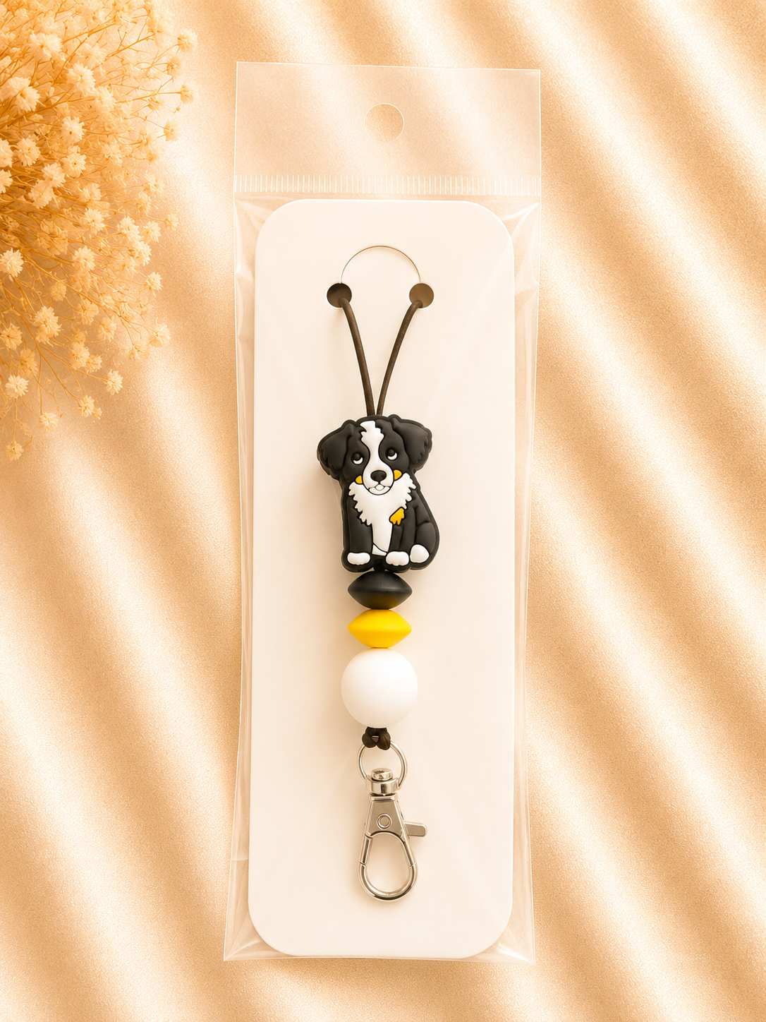 Border Collie Silicone Beaded Lanyard